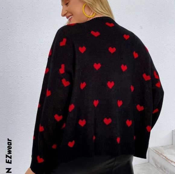Shein Plus black with red ♥️ heart pattern drop shoulder duster cardigan 3xl - Picture 10 of 17